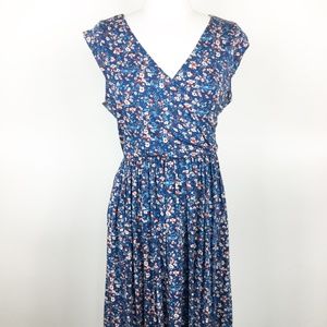 ModCloth Blue Floral V-Neck A-Line Dress sz. M